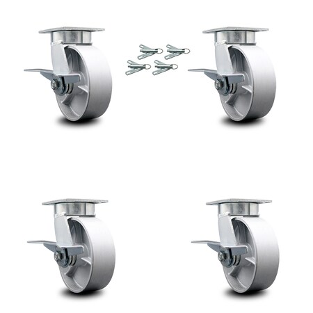 Service Caster 6 Inch Kingpinless Semi Steel Wheel Swivel Caster Set with Brake and Swivel Lock SCC-KP30S620-SSR-SLB-BSL-4